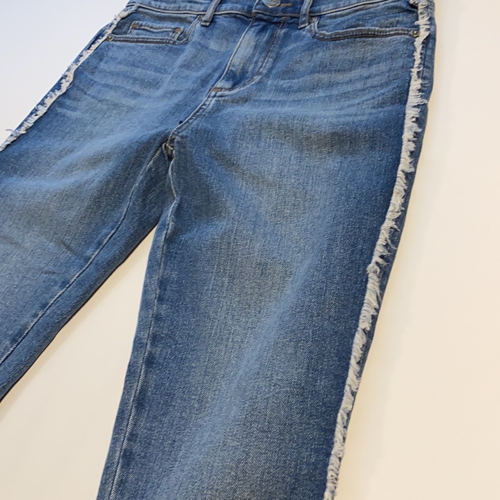 Loft Outlet SZ 0 High Rise Skinny Denim Blue Jeans Fringed Sides D32